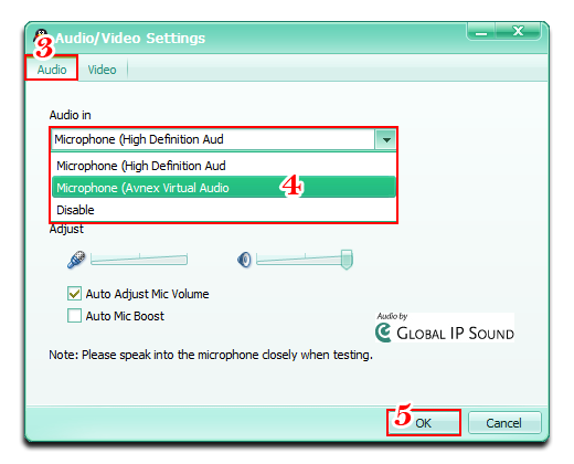 Change Audio In is Microphone (AVnex Virtual Audio Device)
